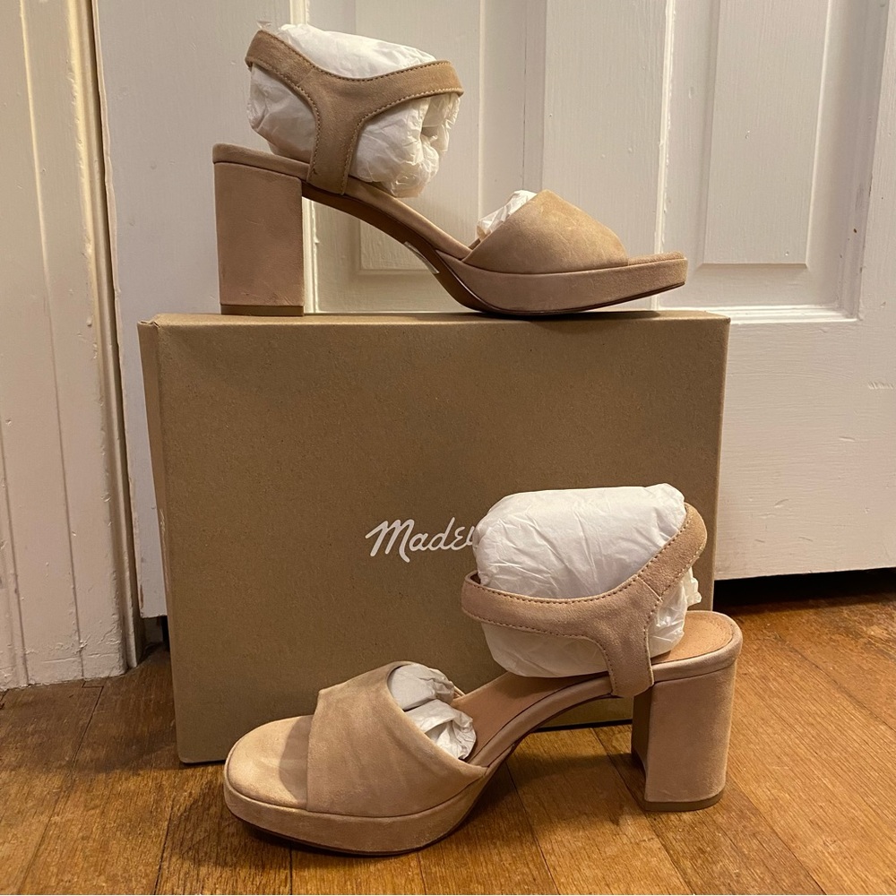 Madewell Daphne/Nadia Platform Heel - 9.5 Earthen Sand(nude/tan) Suede